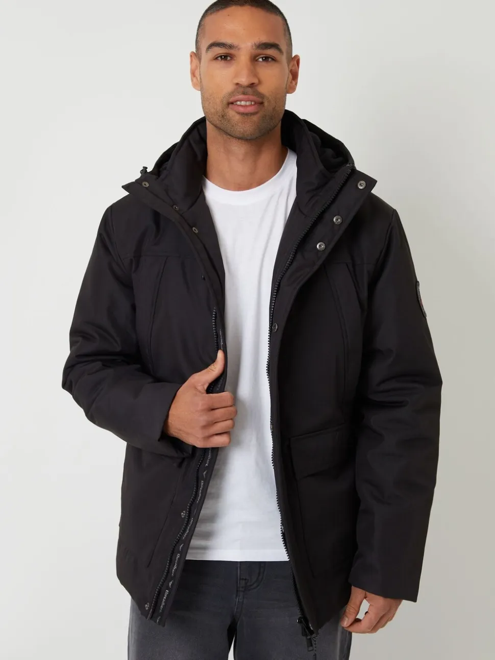 Threadbare Black Showerproof Longline Hooded Padded Jacket