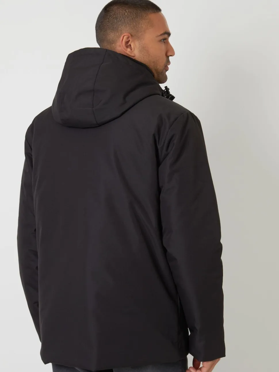 Threadbare Black Showerproof Longline Hooded Padded Jacket