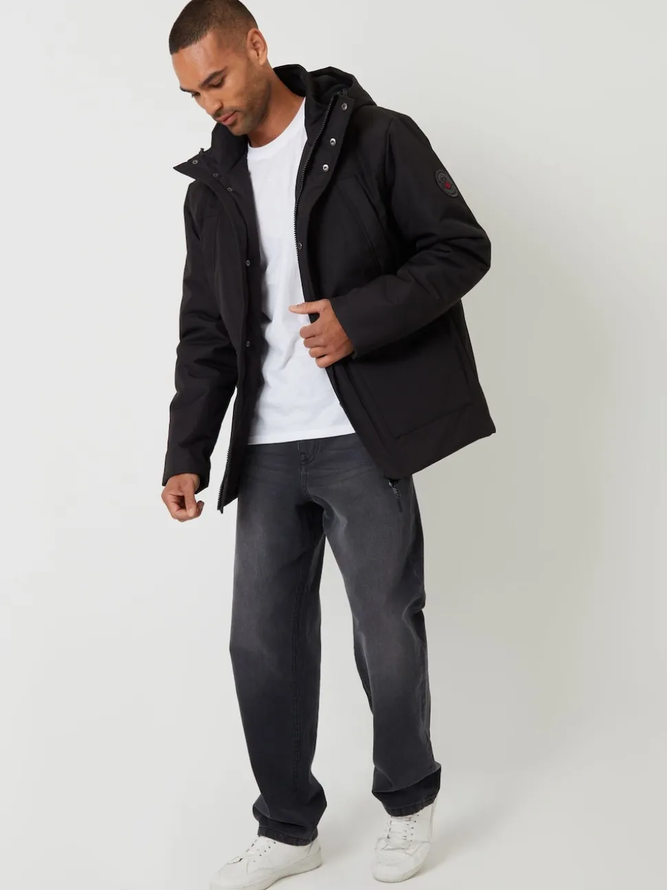 Threadbare Black Showerproof Longline Hooded Padded Jacket
