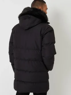 Threadbare Black Showerproof Longline Quilted Parka Jacket