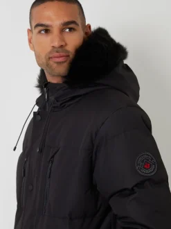 Threadbare Black Showerproof Longline Quilted Parka Jacket