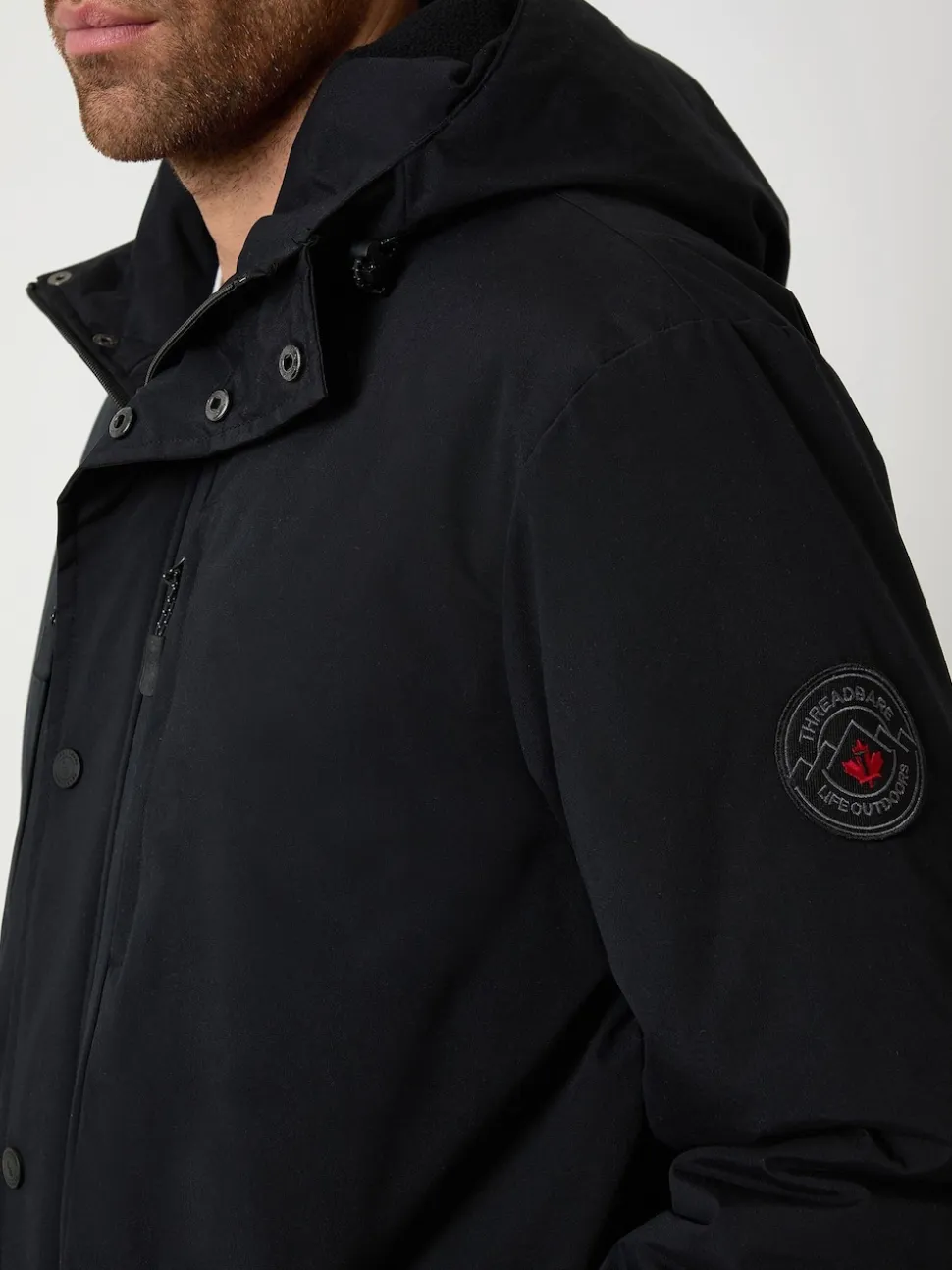 Threadbare Black Showerproof Padded Hooded Coat