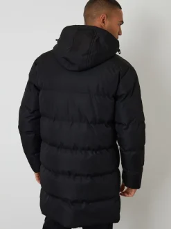Threadbare Black Showerproof Longline Hooded Puffer Coat
