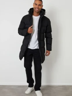 Threadbare Black Showerproof Longline Hooded Puffer Coat