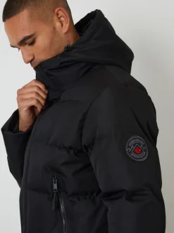 Threadbare Black Showerproof Longline Hooded Puffer Coat