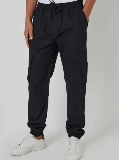 Threadbare Black Slim Fit Cuffed Cargo 100% Cotton Trousers