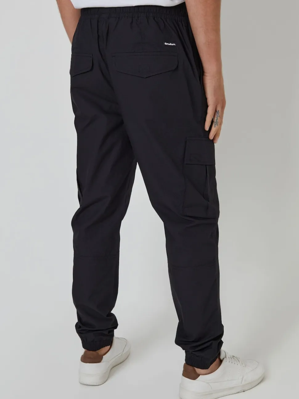 Threadbare Black Slim Fit Cuffed Cargo 100% Cotton Trousers