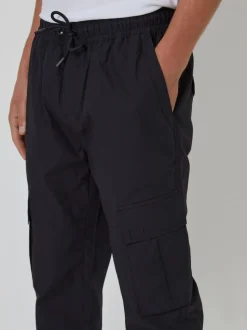 Threadbare Black Slim Fit Cuffed Cargo 100% Cotton Trousers