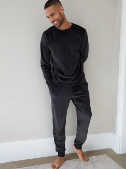 Threadbare Black Soft Touch Velour Loungewear Set