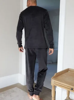 Threadbare Black Soft Touch Velour Loungewear Set