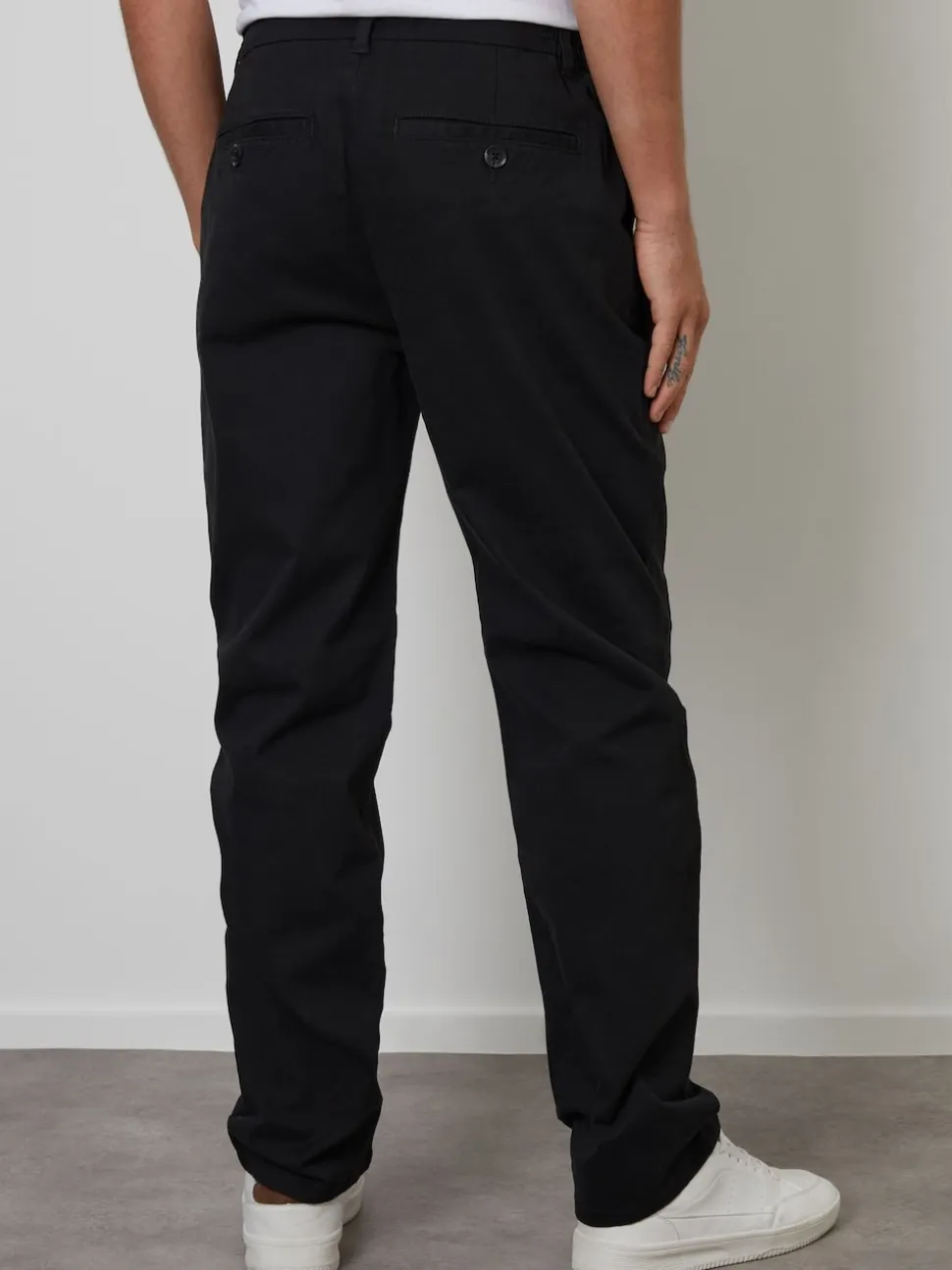 Threadbare Black Straight Leg Stretch Waist Chino Trousers