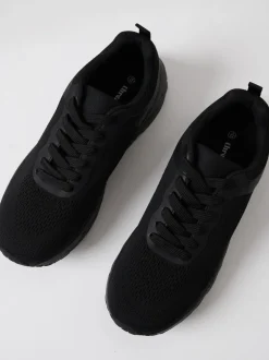 Threadbare Black Textured Slip On Trainers