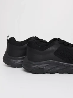 Threadbare Black Textured Slip On Trainers