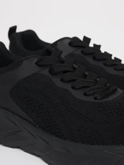 Threadbare Black Textured Slip On Trainers