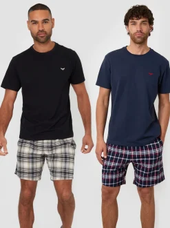 Threadbare Black Textured Check Shortie Pyjamas Set 2 Pack