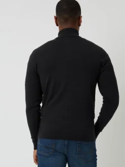 Threadbare Black Textured Cable Knit Quarter Zip Jumper