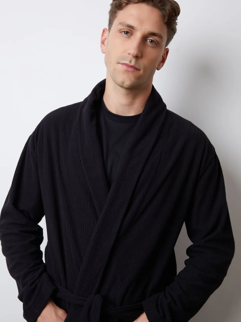 Threadbare Black Waffle Fleece Dressing Gown