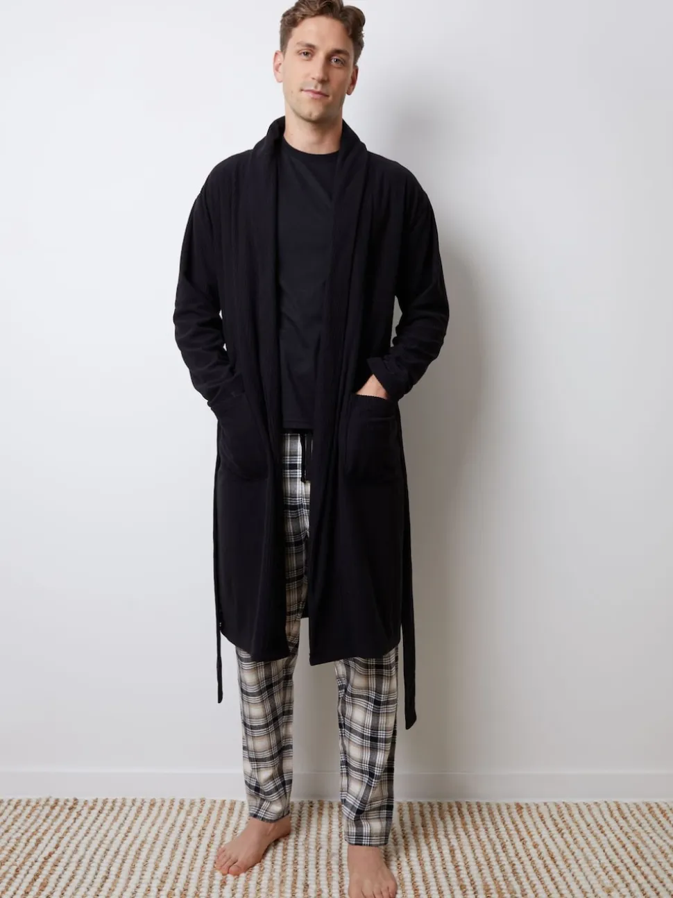 Threadbare Black Waffle Fleece Dressing Gown