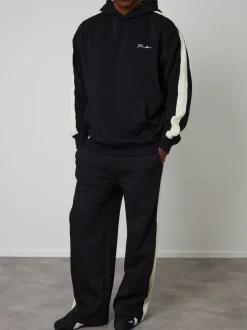 Threadbare Black Wide Leg Side Stripe Joggers