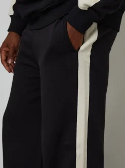 Threadbare Black Wide Leg Side Stripe Joggers