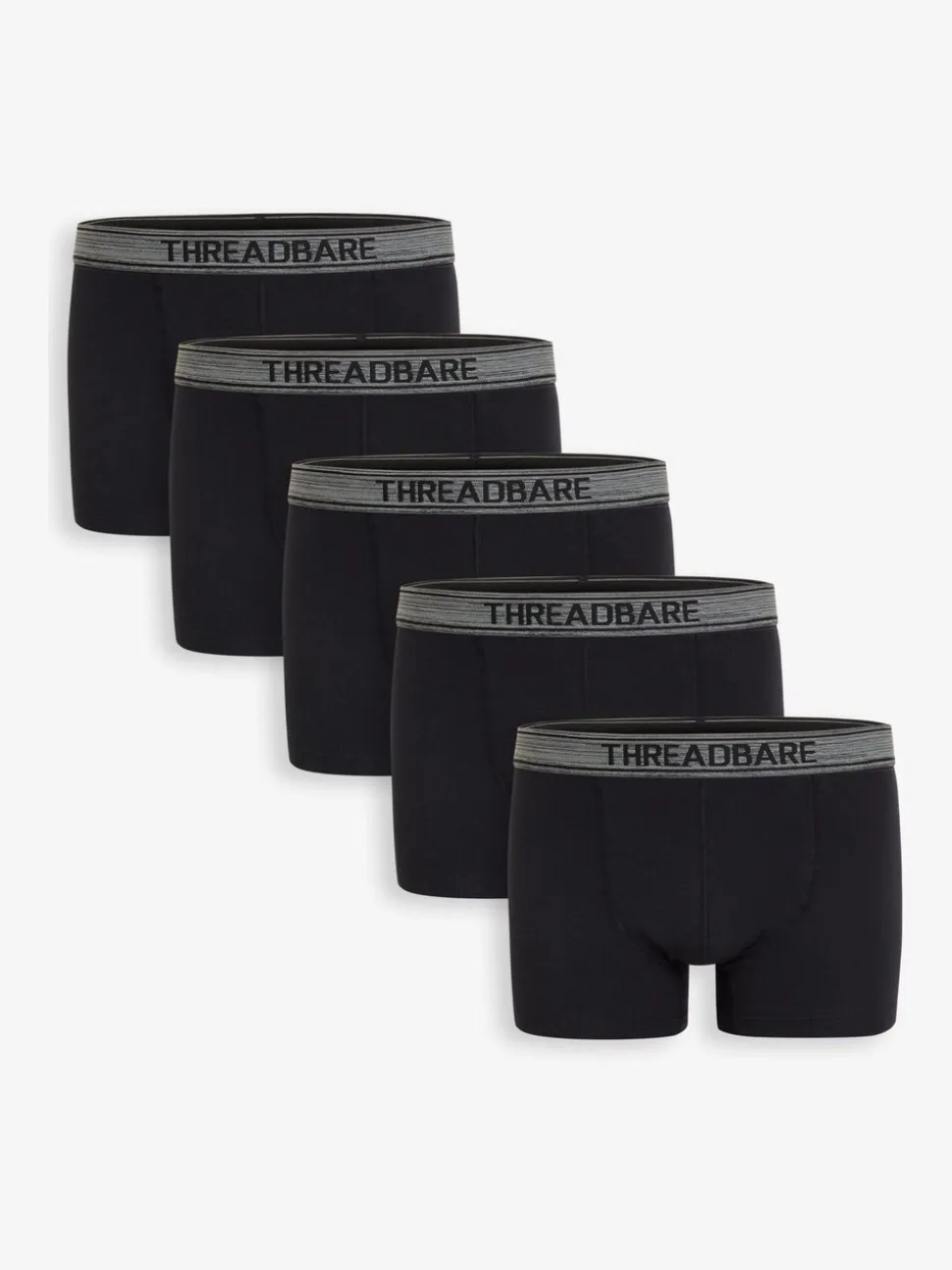Threadbare Black/Grey Hipster Fit Boxer Shorts (5 Pack)