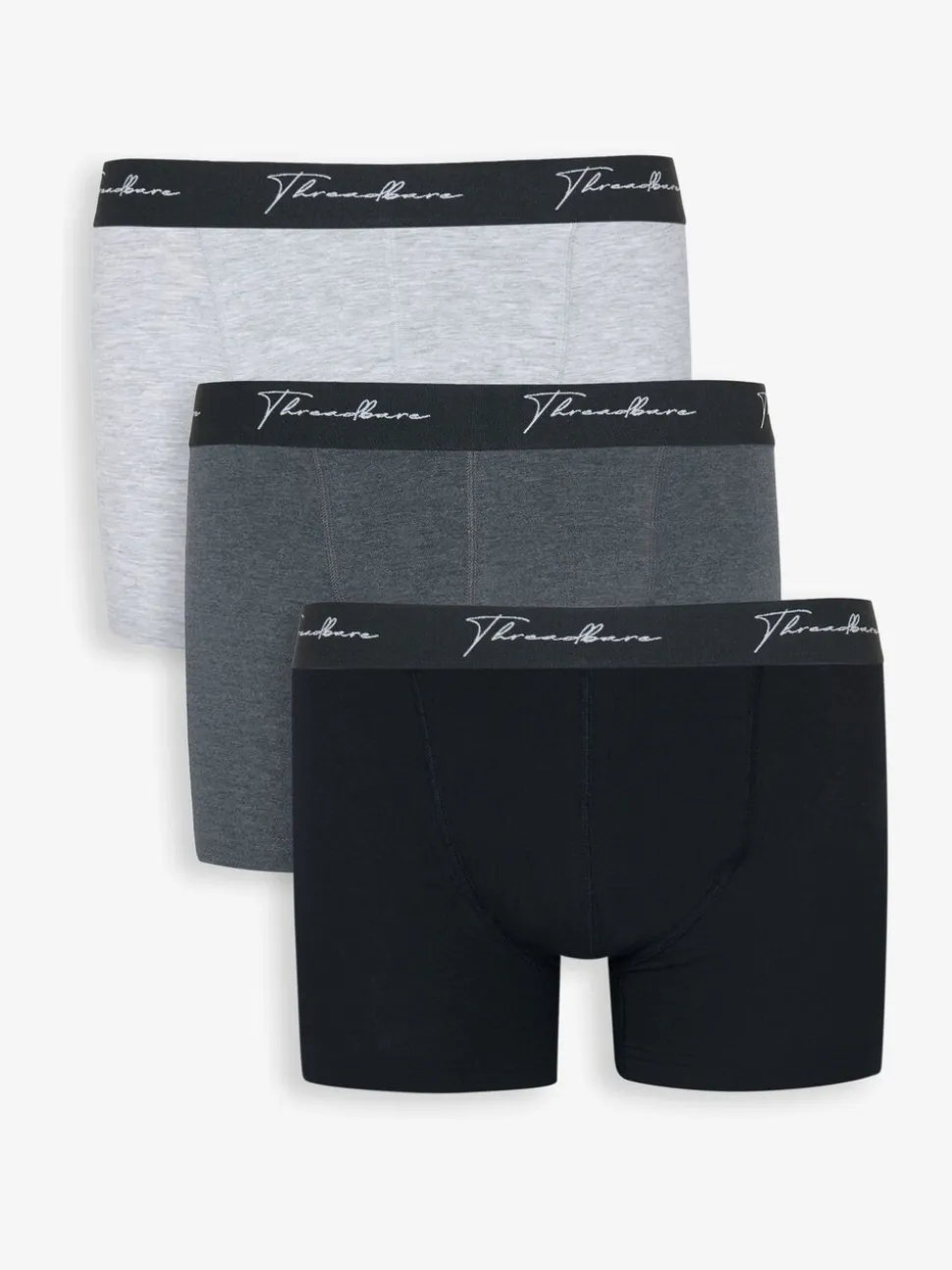 Threadbare Black/Grey/Charcoal Hipster Fit Boxer Shorts 3 Pack