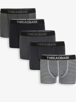 Threadbare Black/Grey/White Hipster Fit Boxer Shorts (5 Pack)