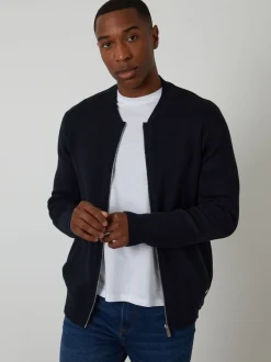 Threadbare Blue Bomber Style Knitted Zip Through Cardigan