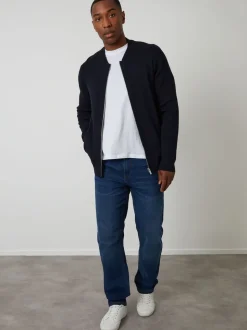 Threadbare Blue Bomber Style Knitted Zip Through Cardigan