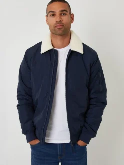 Threadbare Blue Borg Collar Bomber Jacket
