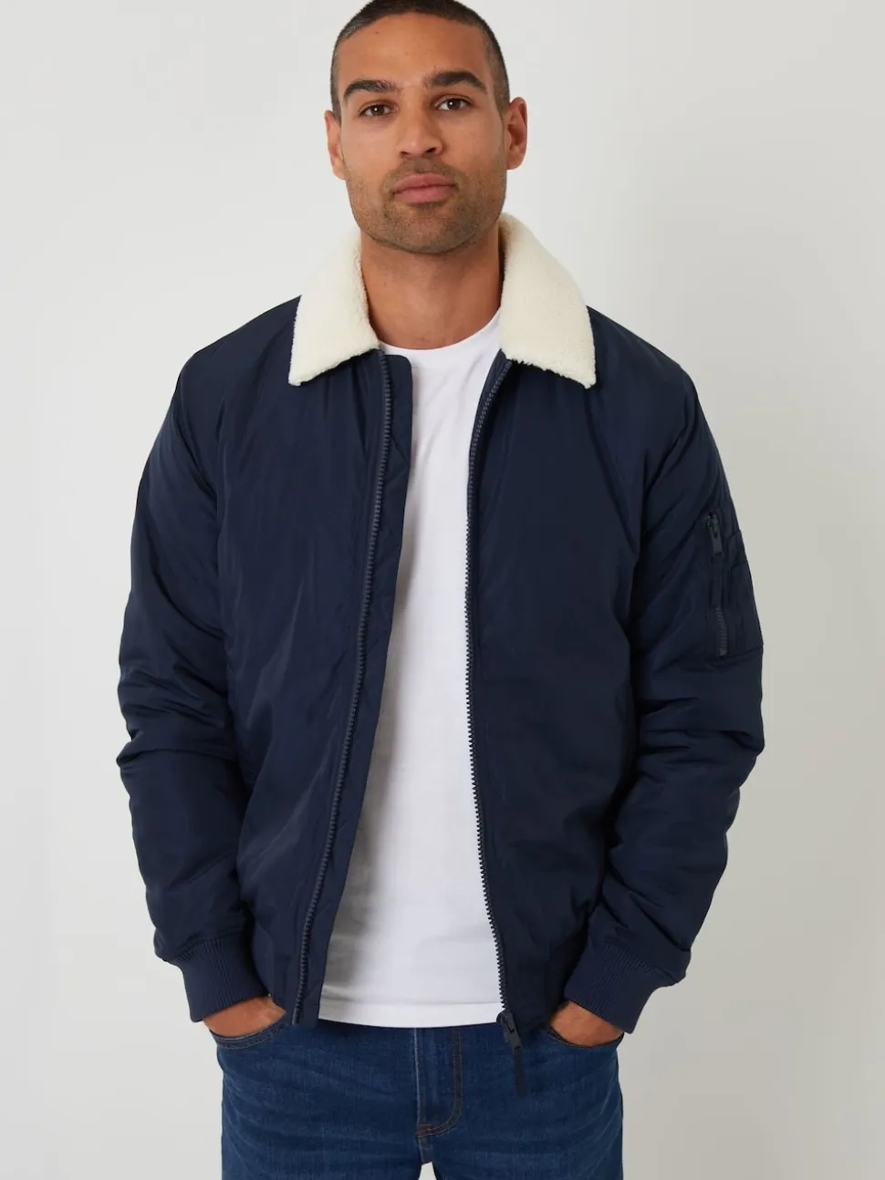 Threadbare Blue Borg Collar Bomber Jacket