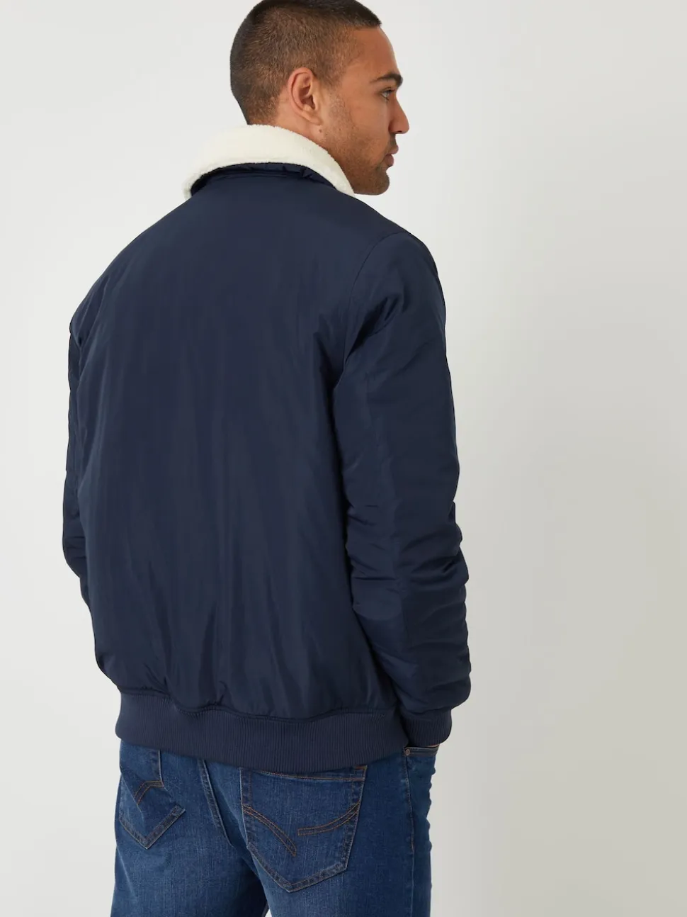 Threadbare Blue Borg Collar Bomber Jacket