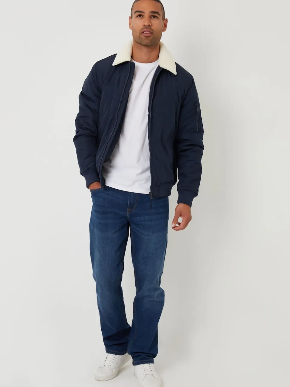 Threadbare Blue Borg Collar Bomber Jacket