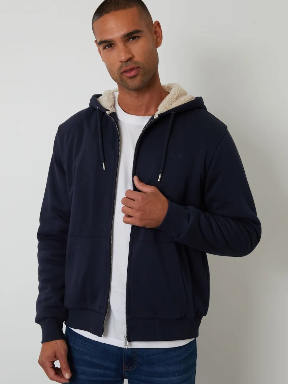 Threadbare Blue Borg Lined Zip-Through Hoodie