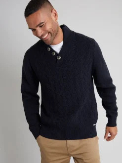 Threadbare Blue Button Up Funnel Neck Jumper