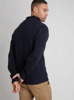 Threadbare Blue Button Up Funnel Neck Jumper