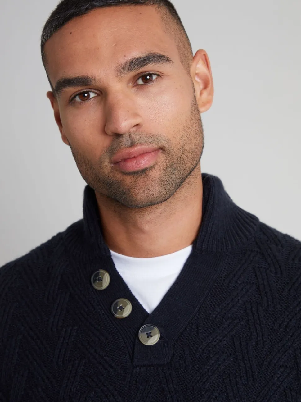 Threadbare Blue Button Up Funnel Neck Jumper