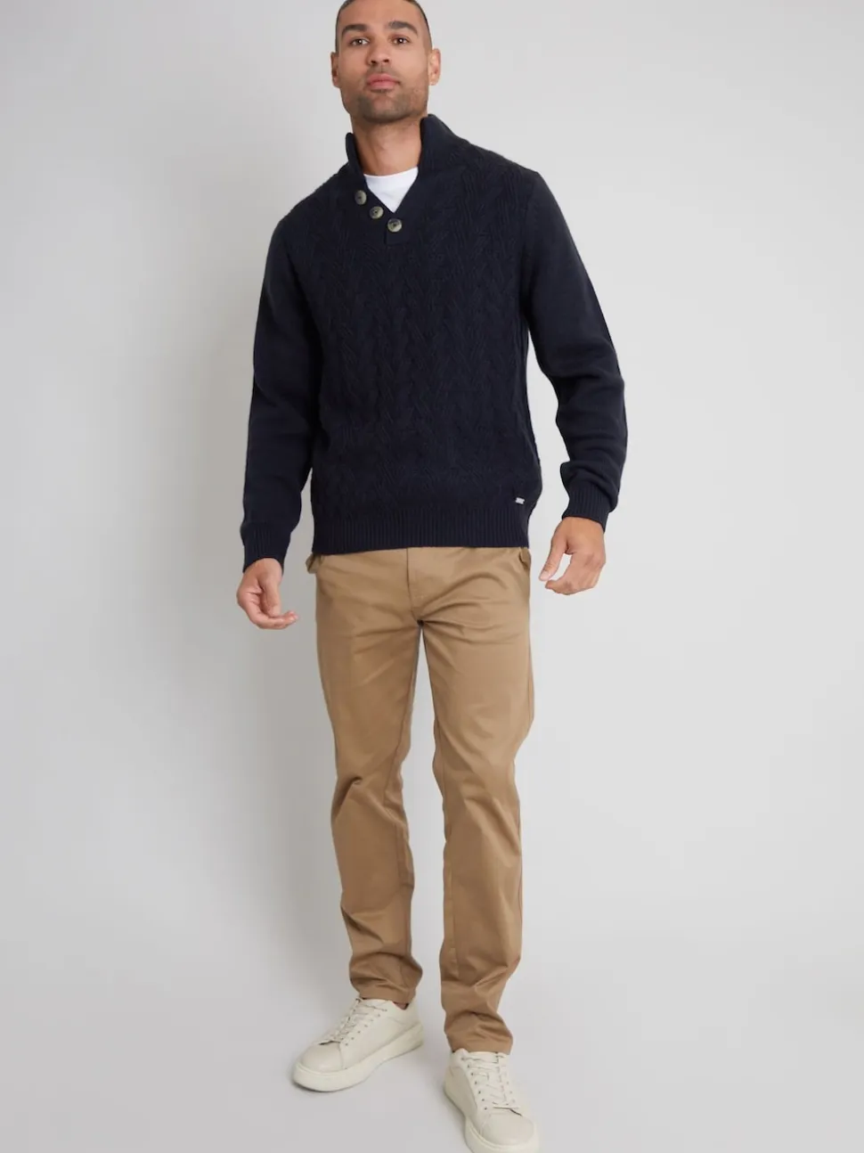 Threadbare Blue Button Up Funnel Neck Jumper