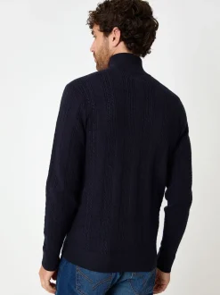 Threadbare Blue Cable Knit Quarter Zip Jumper