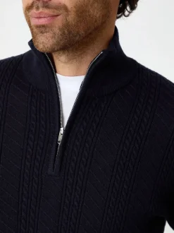 Threadbare Blue Cable Knit Quarter Zip Jumper