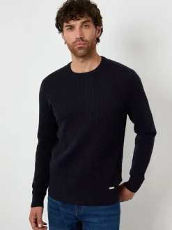 Threadbare Blue Cable Knit Rib Crew Neck Jumper