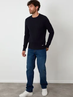 Threadbare Blue Cable Knit Rib Crew Neck Jumper