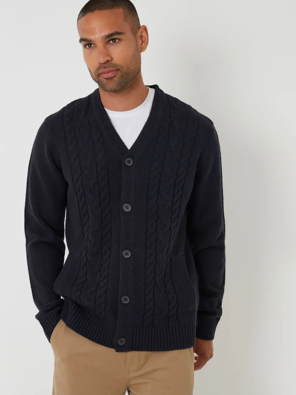 Threadbare Blue Cable Knit Detail V-Neck Cardigan