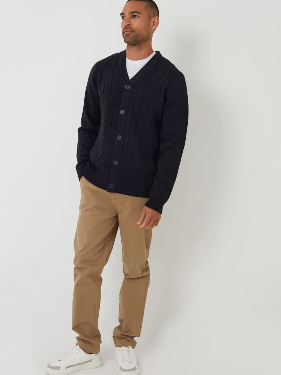 Threadbare Blue Cable Knit Detail V-Neck Cardigan