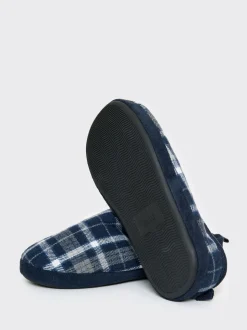 Threadbare Blue Check Faux Fur Lined Mule Slippers