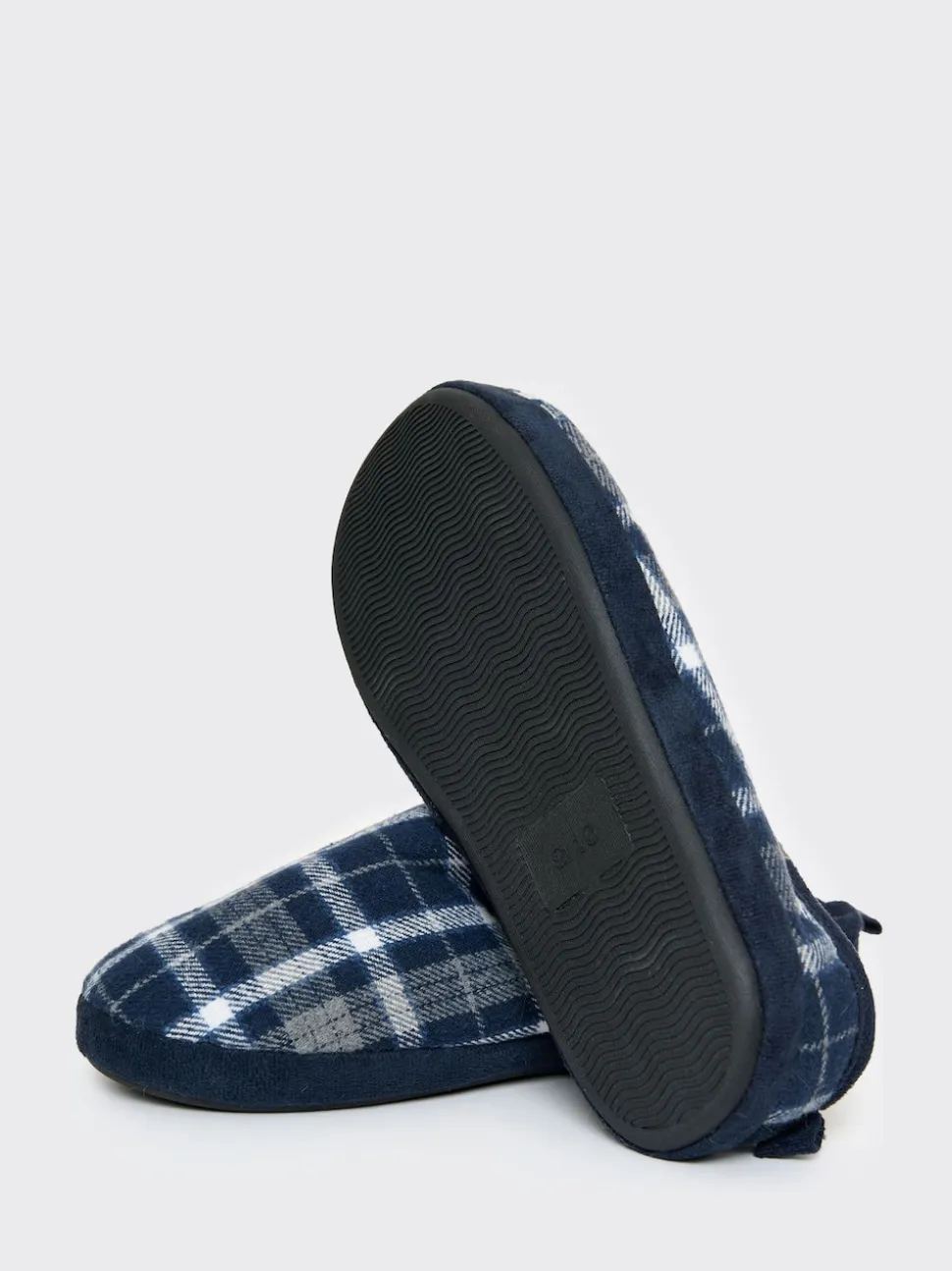Threadbare Blue Check Faux Fur Lined Mule Slippers