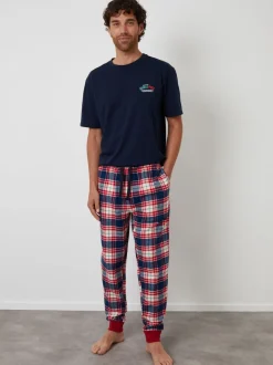 Threadbare Blue Christmas Graphic Check Pyjamas Set