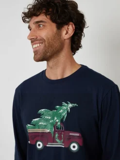 Threadbare Blue Christmas Truck Graphic Long Pyjamas Set