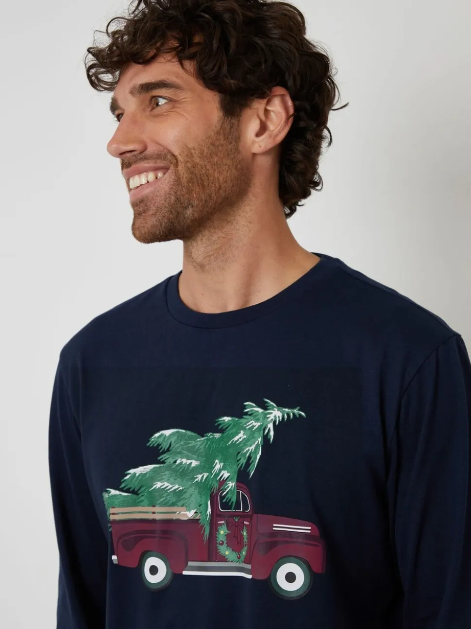 Threadbare Blue Christmas Truck Graphic Long Pyjamas Set