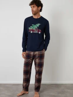 Threadbare Blue Christmas Truck Graphic Long Pyjamas Set